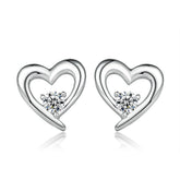 Hollow Heart with Zircon Silver Studs Earrings for Women